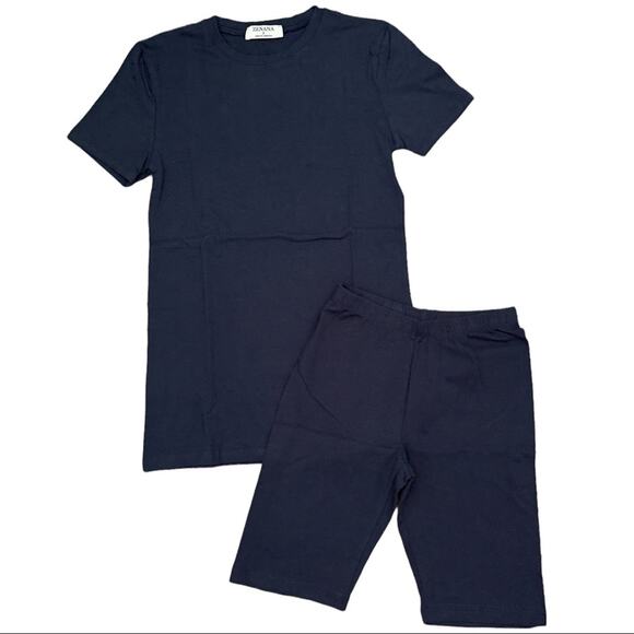 Zenana Navy Blue Cotton 2 Piece Shirt and Shorts Large - Picture 2 of 2
